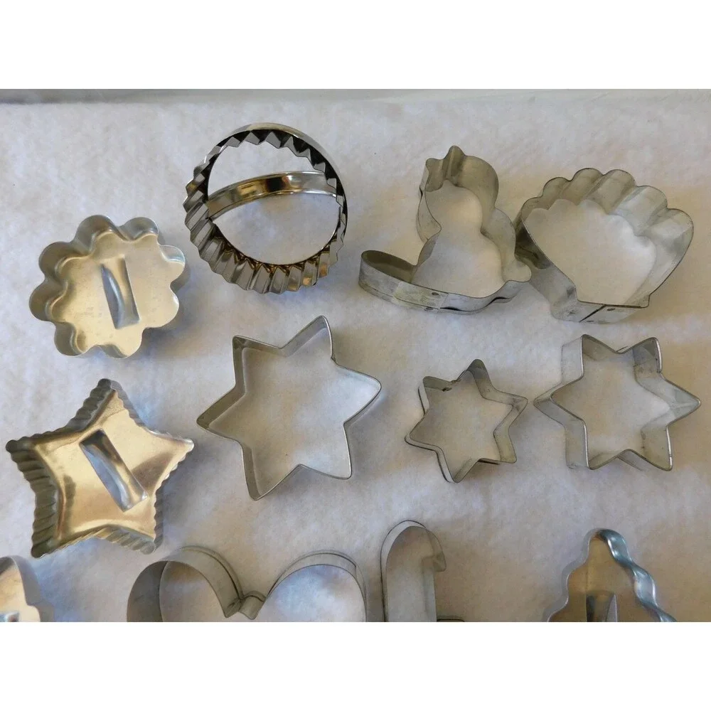 Vintage Metal Cookie Cutters Lot of 19 Mixed Shapes Holiday Baking Molds